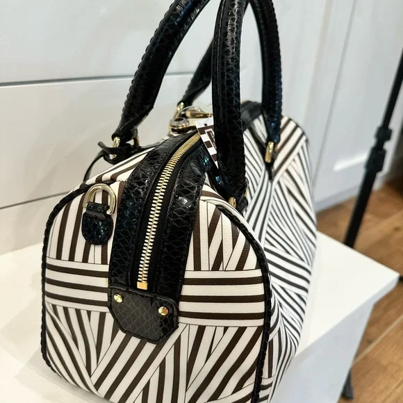 Henri Bendel NWT Disturbed Stripe Barrel Satchel Rare - Picture 9 of 16